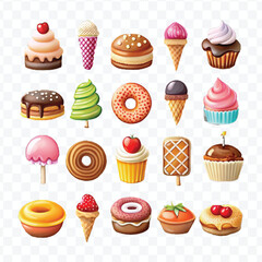 realistic 3d delicious food icons set isolated on transparent background