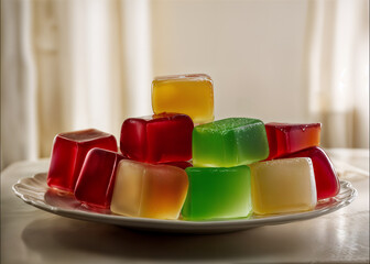 Plate of assorted flavor Jell-O, Jell-O week