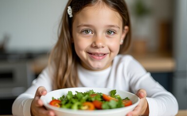 Girl eating fresh salad. High quality