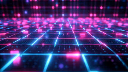 Obraz premium Abstract Glowing Circuit Board with Neon Pink and Blue Data Flow