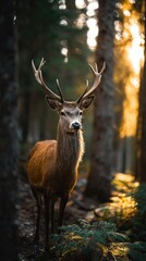 Obraz premium Deer in forest sunlight