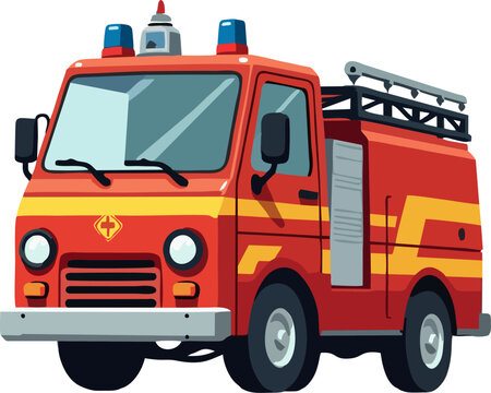 Retro Modern Vector Fire Truck Front View &ndash; Clean Flat Cartoon Emergency Vehicle Illustration