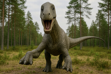 Apatosaurus Sauropod Walking Forward with Long Tail and Neck