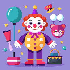 Naklejka premium Joyful clown with circus props brings festive fun and entertainment