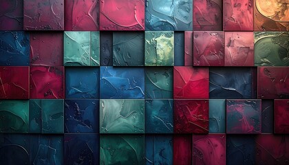 Abstract, textured squares in vibrant colors