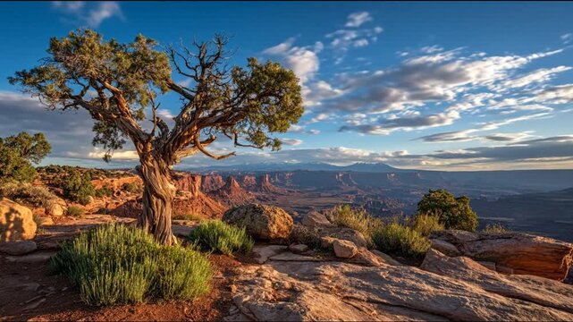 Desert landscape with juniper tree