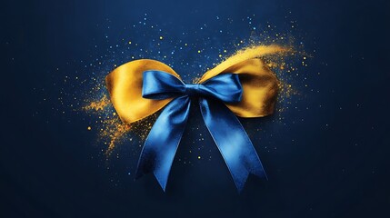 A blue and gold ribbon with glitter on a dark blue background creates a festive look for any occasion
