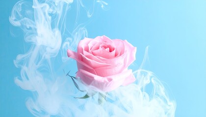 Delicate pink rose amidst ethereal smoke