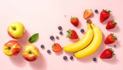 Naklejka premium Mixed Fruits on Pink Background