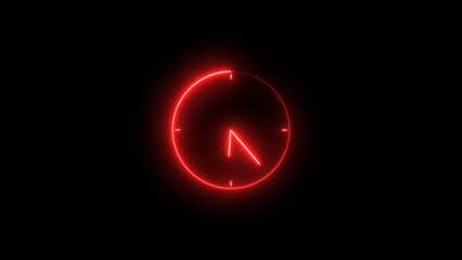 Clock icon neon bright 24 hours day fast speed. clock neon red color 4k illustration.