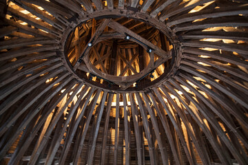 Old wooden roof structure in the Dordogne region of France