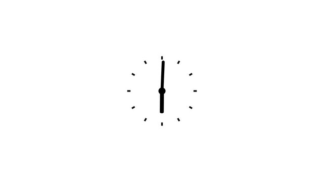 Clock spinning, black color animation on transparent background with alpha channel watch time arrows spinning turning. 24h hours.4k video. 