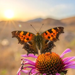 Butterfly on a flower at sunset (1)