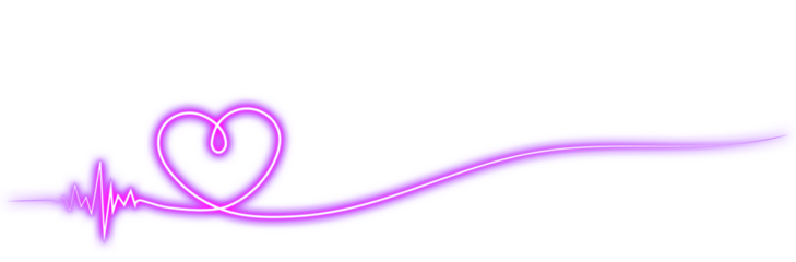 Glowing purple heartbeat pulse forming a vibrant heart shape with energetic light trails