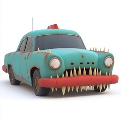 Cartoon Style Monster Car with Teeth for Fun Vehicle Concept