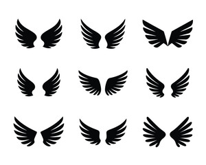 Obraz premium Set of 9 diverse black wing silhouettes vector illustrations scalable eps graphics vector