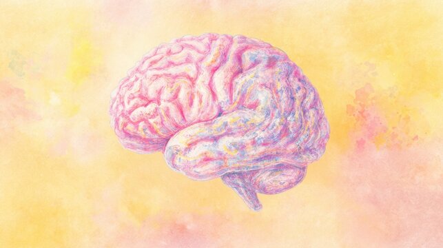 logic. An abstract brain illustration with dual-tone design, representing cognitive functions artistically. STEM education sheets, lab safety posters, designed for biotech research communications.