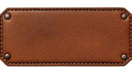 Brown Leather Rectangle with Rivets and Stitching texture isolated on a transparent background