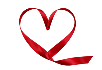 Single Red Ribbon Heart Outline shape love isolated on a transparent background