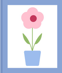 Stylized Pink Flower in Blue Pot Illustration - A Simple Floral Design
