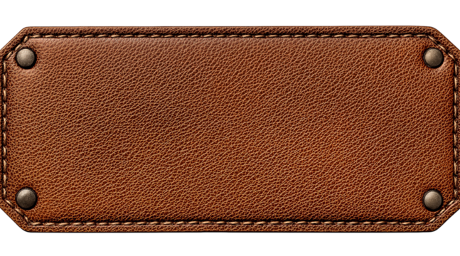 Brown Leather Rectangle with Rivets and Stitching texture isolated on a transparent background