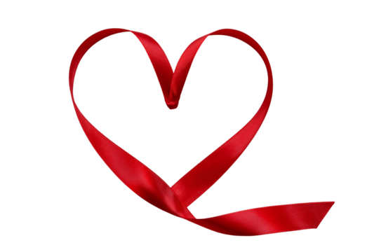Single Red Ribbon Heart Outline shape love isolated on a transparent background