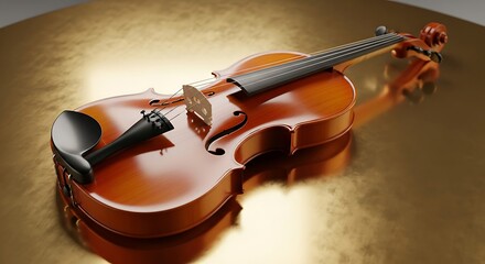 Fototapeta premium Elegant violin with detailed craftsmanship, resting on a golden surface