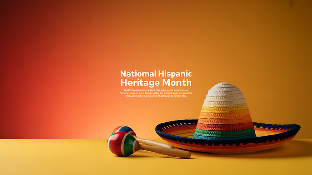 National Hispanic Heritage Month celebration with sombrero and maraca on a colorful background