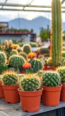 Cactus collection in pots