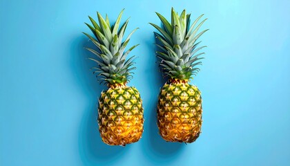 Two pineapples on vibrant blue background