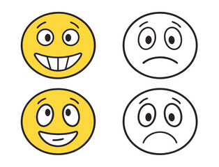 Fototapeta premium Cartoon emoticons showing various emotions happy and sad faces illustration