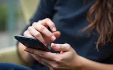 Typing on cellphone. High quality