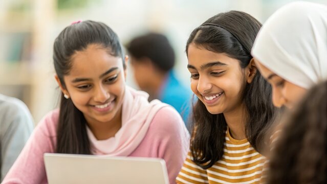 Young Indian teens interacting during study session — symbolizing teamwork and learning environment