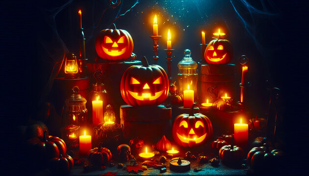 Pumpkin, Jack-o’-lantern, Halloween, glowing, lantern, spooky, scary, horror, decor, candle, light, flame, autumn, seasonal, night, haunted, creepy, eldritch, grim, macabre, cursed, spirit, supernatur