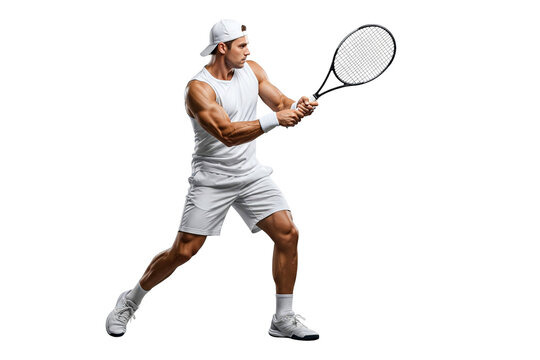 tennis player holding racket isolated on white