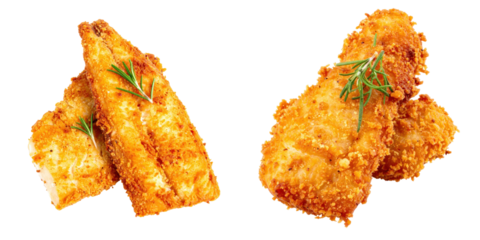 Golden Brown Fried Fish Filets with Crispy Texture Presented Against a Transparent Background