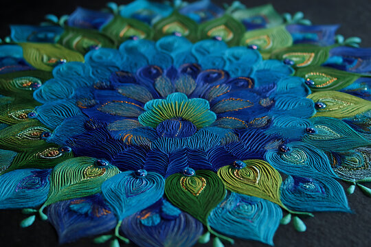 Stunning textured mandala radiates peaceful energy, an elegant and vibrant design for meditation, yoga studios, or spiritual wellness promotions