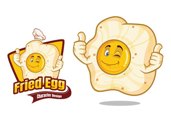 Happy Fried Egg Mascot with Smile and Thumbs Up Breakfast Vector Illustration