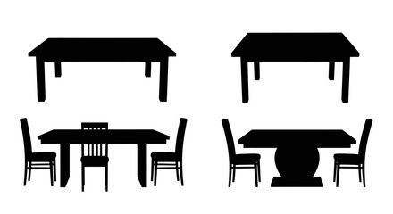 Fototapeta premium Collection of dining tables and chairs silhouettes simple furniture icons for interior design vector