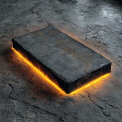 Dark rectangular block, glowing orange, on textured floor