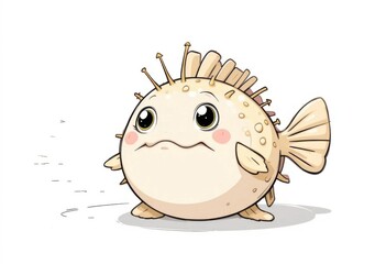 Obraz premium Inflatable and Spiky A Funny Aquatic Character Placed Against a Pristine White Environment