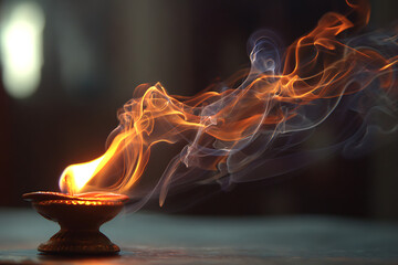 Warm diya light and ethereal smoke evoke peace, spirituality, and calm, perfect for mindful moments and wellness campaigns or religious celebrations