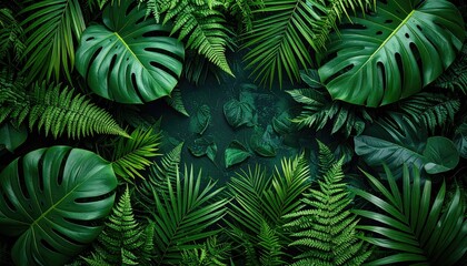 Fototapeta premium Lush green tropical leaves arranged in a frame