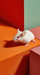 White mouse on colorful geometric shapes