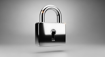 Shiny Chrome Padlock with Keyhole and Sparkling Highlights on Gradient Background