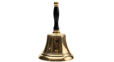 Shiny Brass Bell with Black Handle Isolated on White Background