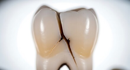Severely Cracked Tooth Close-Up: Dental Damage and Decay on White Background