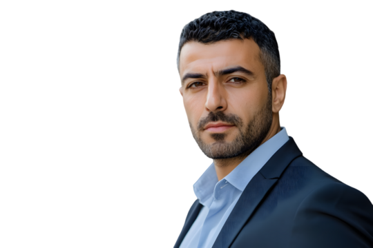 Confident businessman in a suit looking directly at the camera, perfect for corporate communications, leadership profiles, or marketing materials that need a strong, trustworthy face