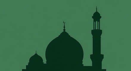 Serene Mosque Silhouette Against a Textured Green Background