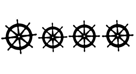 Fototapeta premium Four nautical ship steering wheels arranged in a row for maritime adventure and navigation vector